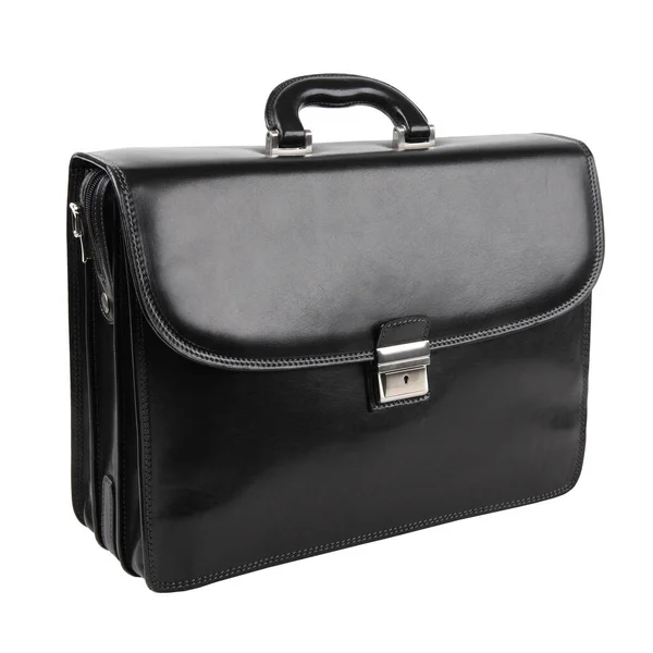 新しいファッション男性ビジネスバッグやブリーフケースで黒革隔離された白の背景 影のない — ストック写真