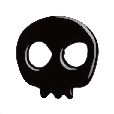 Beyaz arka planda izole edilmiş siyah oje şeklindeki insan kafatası. Makro fotoğraf. Üst görünüm