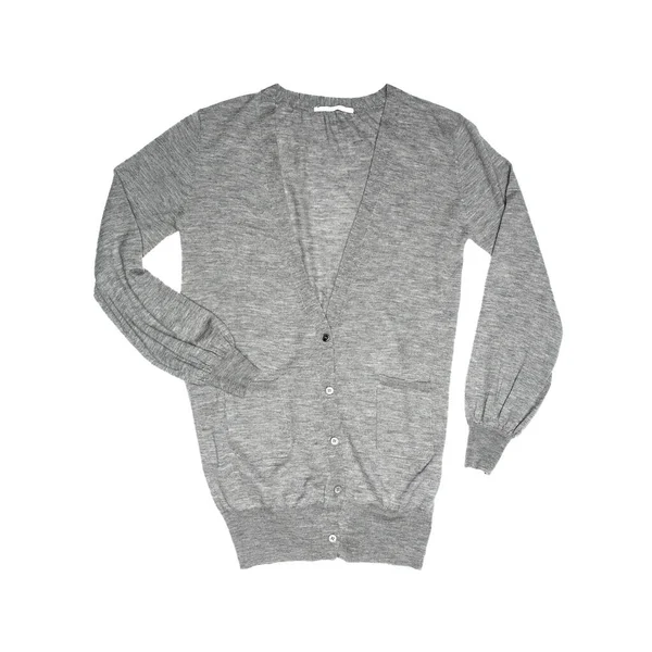 Maglione Uomo Grigio Cardigan Isolato Sfondo Bianco — Foto Stock