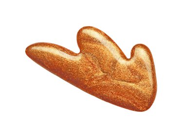 Beyaz arka planda izole edilmiş altın oje lekeleri. Fotoğraf. Üst görünüm