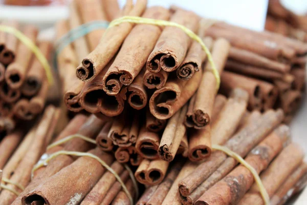 Collection of cinnamon sticks at the street market