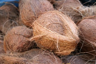 Organik bütün Hindistan cevizi kabuğu, semt pazarı