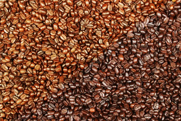 Beaucoup de grains de café torréfiés de différents types au marché de rue — Photo