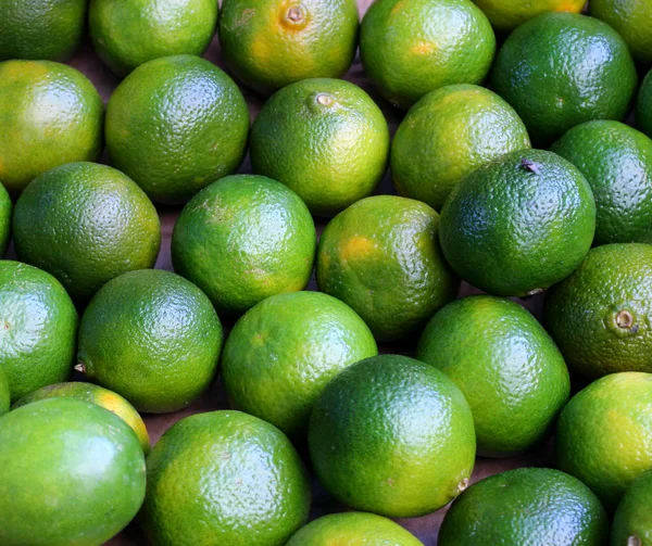 Veel van vers groen limes op de markt — Stockfoto
