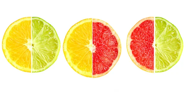 Conjunto de cítricos de pomelo, naranjas y limas aislados sobre fondo blanco —  Fotos de Stock