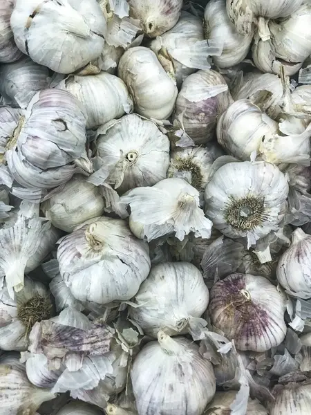 Bio-Knoblauch ganz und Nelken auf dem Markt — Stockfoto