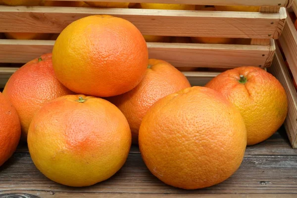 Healthy organic orange grapefruits at the farm market — Stock Photo, Image