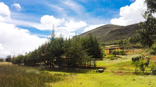 Rural landscape between the mountains with cabin in the northern highlands of Peru
