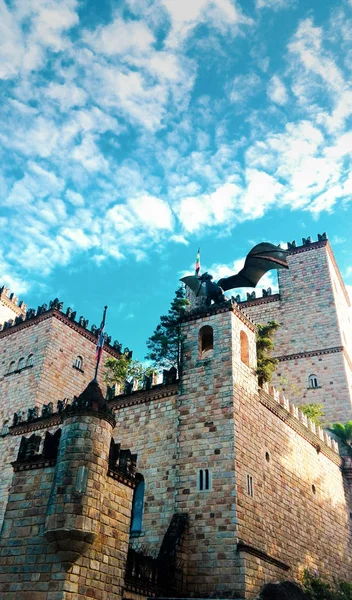 Ecke Der Lamas Burg Der Peruanischen Dschungelstadt Mit Einer Dunkelfarbigen Stockfoto