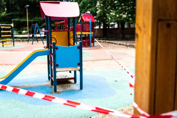 Закрытые Пустые Детские Площадки Испании Коронавируса Ковид Кризис — стоковое фото