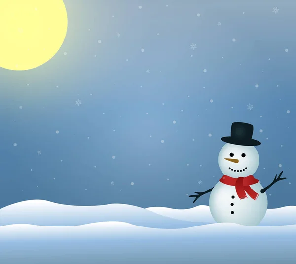 Ilustração Boneco Neve Inverno Tempo Natal Vista Lua Amarela Fundo —  Vetores de Stock