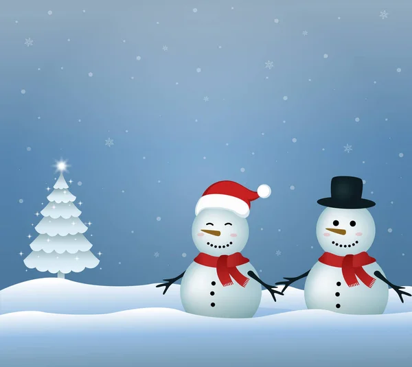 Pareja Nieve Romántica Invierno Ilustración Vectorial Árbol Navidad Paisaje Nochebuena — Vector de stock