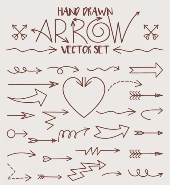 Sada ručně kreslenou designu Arrow — Stockový vektor