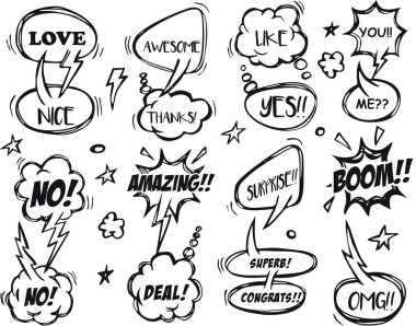 Komik konuşma balonları bir dizi 