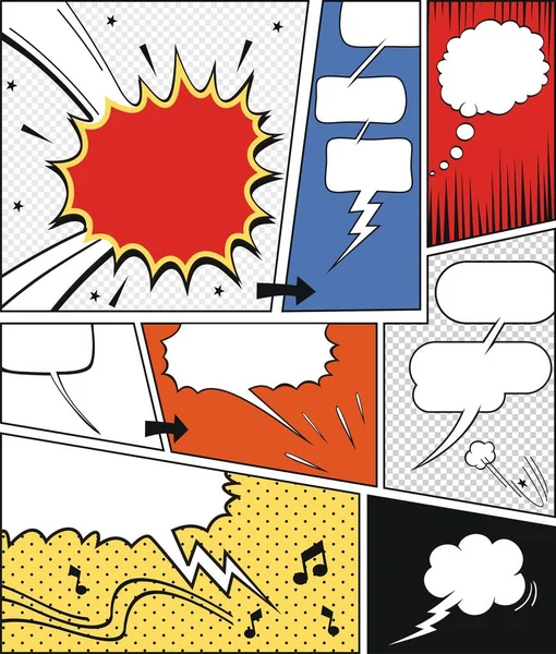 Comic speech bubbles and comic strip background — Stock Vector