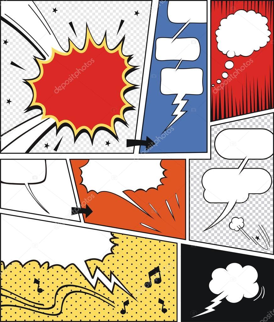 Comic speech bubbles and comic strip background 