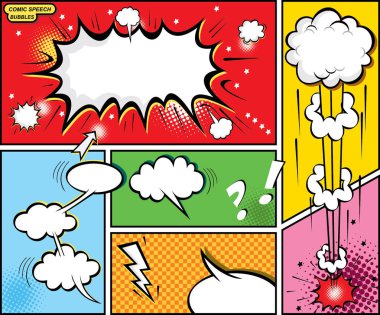 Komik konuşma balonları ve çizgi roman arka plan, vektör çizim