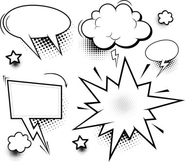 Yarım ton gölgeli komik konuşma baloncukları ve elementler