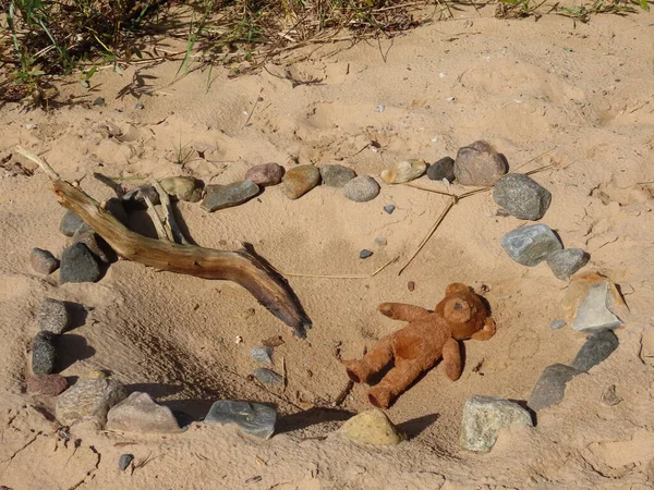 Kumsaldaki oyuncak ayı — Stok fotoğraf