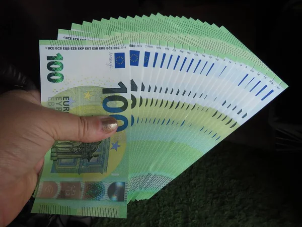 Euro banknotes in hand — Stock Photo, Image
