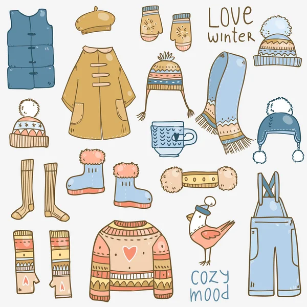 温暖的冬天衣服设置 — 图库矢量图片