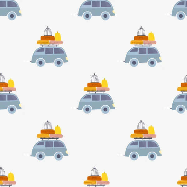 Carro de viagem dos desenhos animados com bagagem — Vetor de Stock