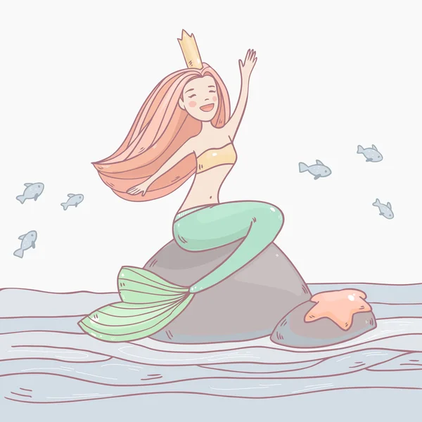 Šťastná dívka mořská panna princezna — Stockový vektor