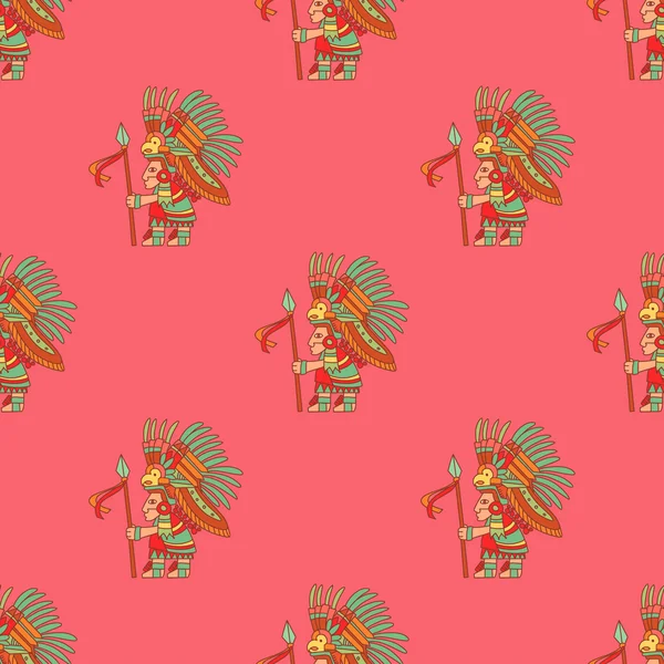 Ацтекский краснокожий воин с копьем — стоковый вектор