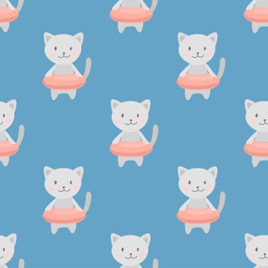 Yüzme halkalar ile sevimli çizgi cats. 