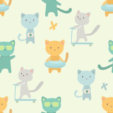 Sevimli çizgi kedi ile seamless modeli 