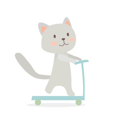 Çizgi film şirin kedi bir scooter sürme. 