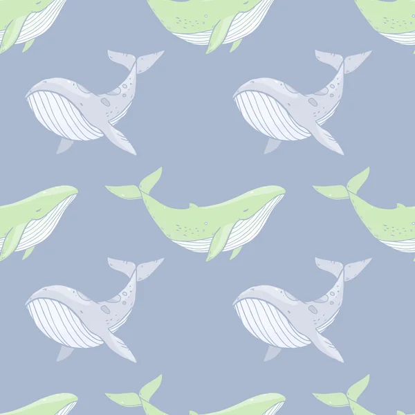 Deniz hayat koleksiyonu balinalar ile desen — Stok Vektör