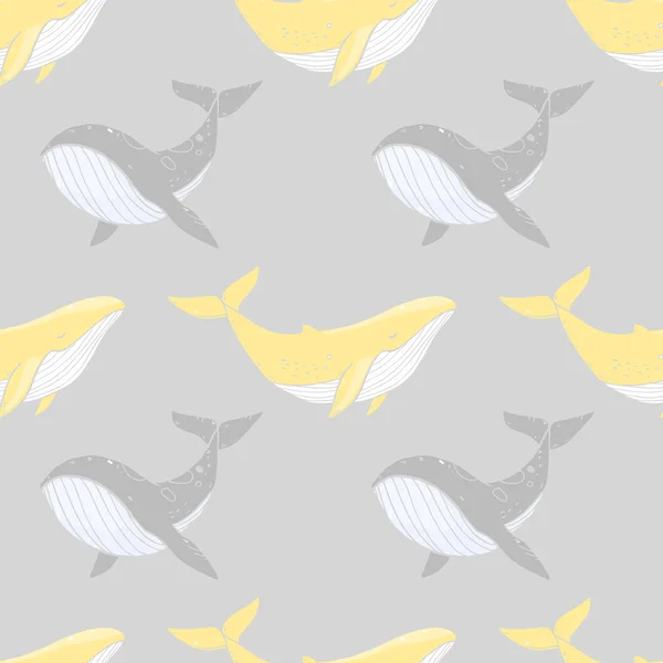 Pattern with sea life collection of whales — Stock Vector