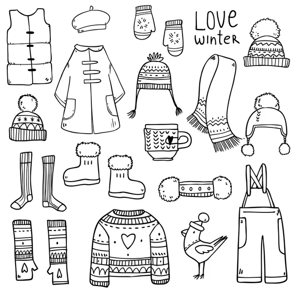 Desen kış giysileri unsurları ile — Stok Vektör