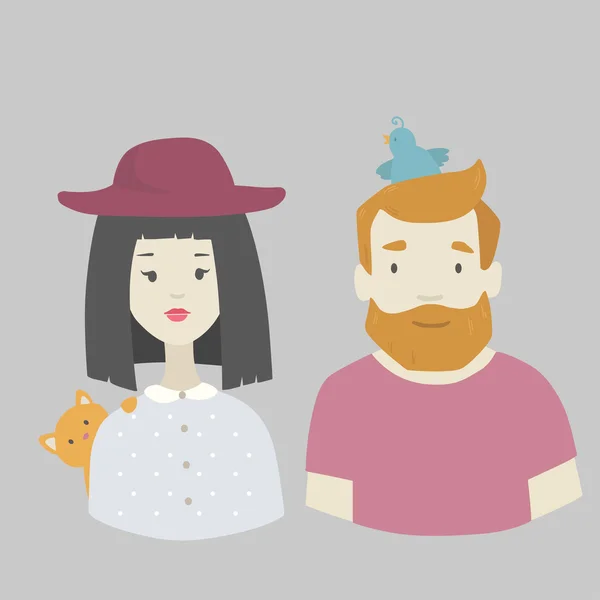 Hipster man and woman in hat — Stock Vector