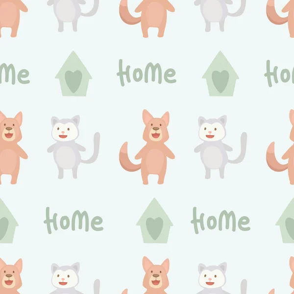 Chat et chien rêvant d'une maison — Image vectorielle