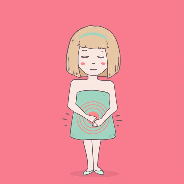 Woman character holds her stomach — Stock Illustration Woman character holds her stomach Royalty Free Stock Illustrations