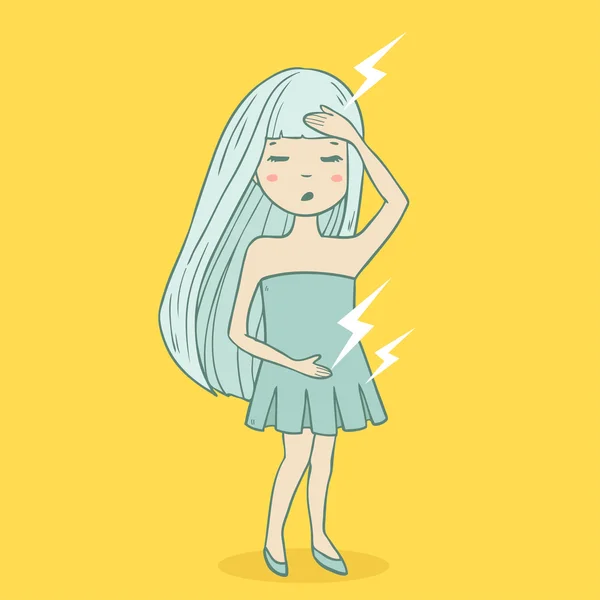 Woman character holds her stomach — Stock Illustration Woman character holds her stomach Stock Vector