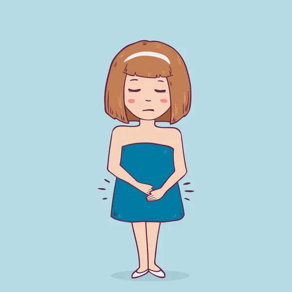 Woman character holds her stomach — Stock Illustration Woman character holds her stomach Royalty Free Stock Vectors