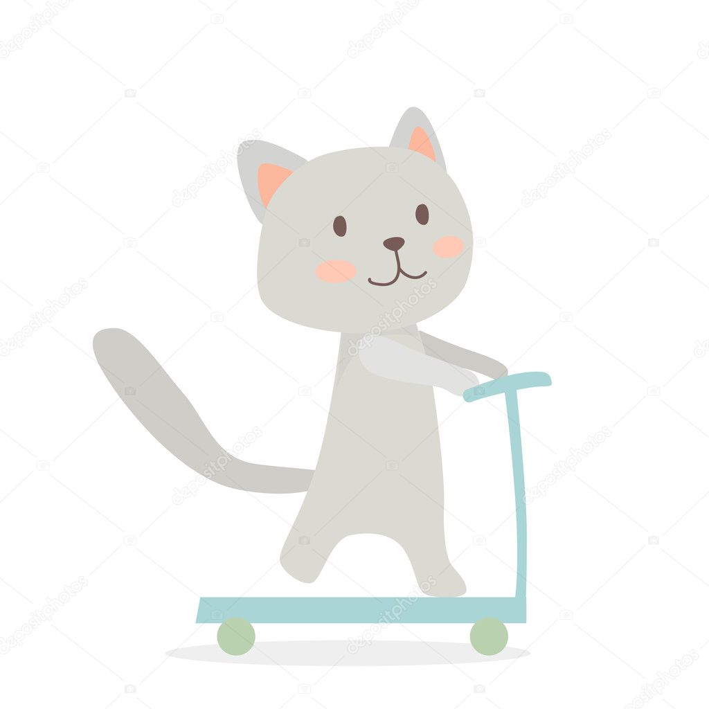 Cartoon cute cat riding a scooter. 