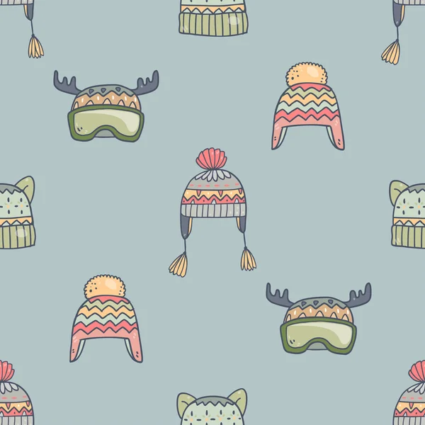 Winter hats seamless pattern — Stock Vector