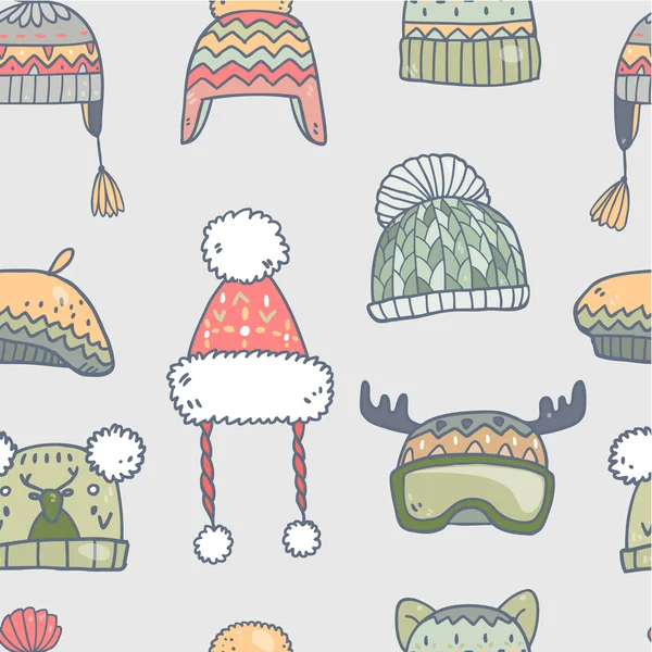 Chapeaux d'hiver motif sans couture — Image vectorielle