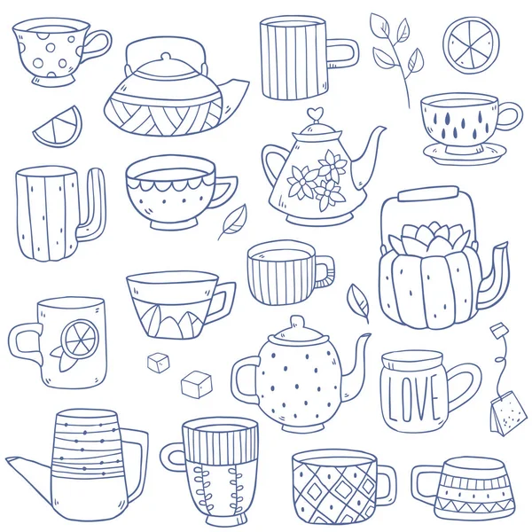 Set collection de théières et tasses — Image vectorielle