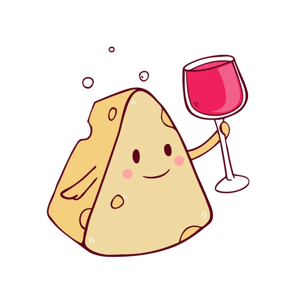 卡通奶酪和红酒 — 图库矢量图片