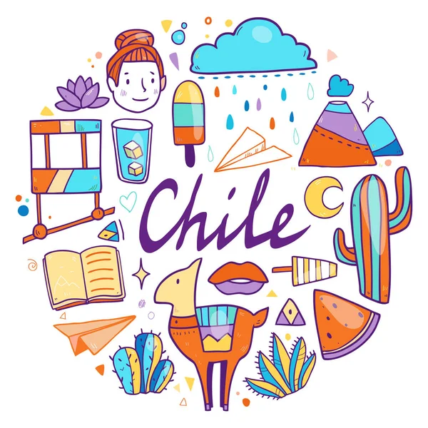 Conjunto de iconos de viaje Chile — Vector de stock