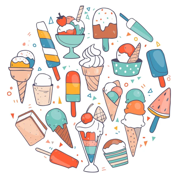 Padrão de sorvetes desenhados à mão —  Vetores de Stock