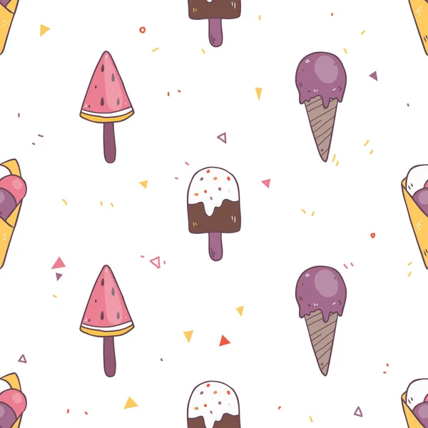 Pattern of hand drawn ice creams — Stock Vector