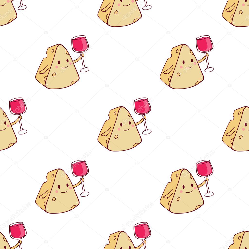 pattern of cartoon cheese and wine