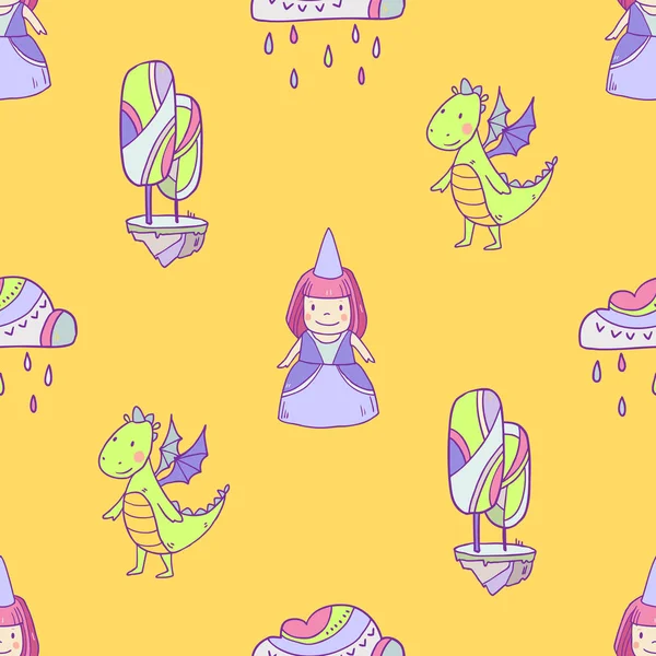 Modèle avec princesse et dragons — Image vectorielle