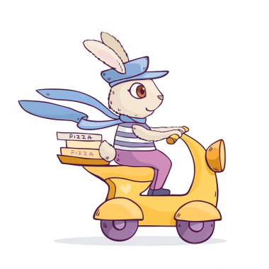 sevimli çizgi tavşan sürüş scooter
